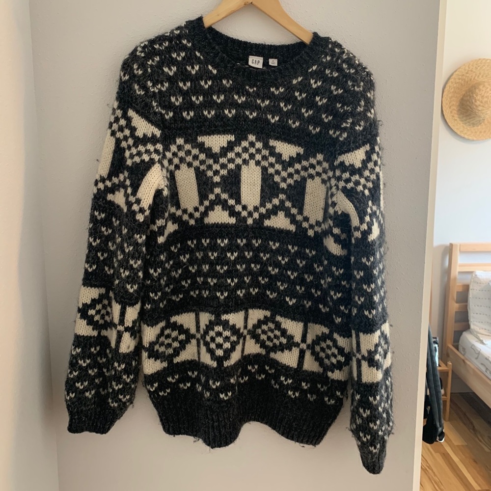 Gap Tall Fair Isle Chunky Knit Grey Sweater